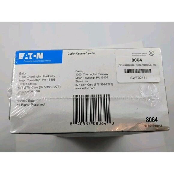 Eaton 8064 Non-Fusible Pullout AC Disconnect Outdoor 60A 240VAC 1Phase 2Wire - Picture 3 of 14